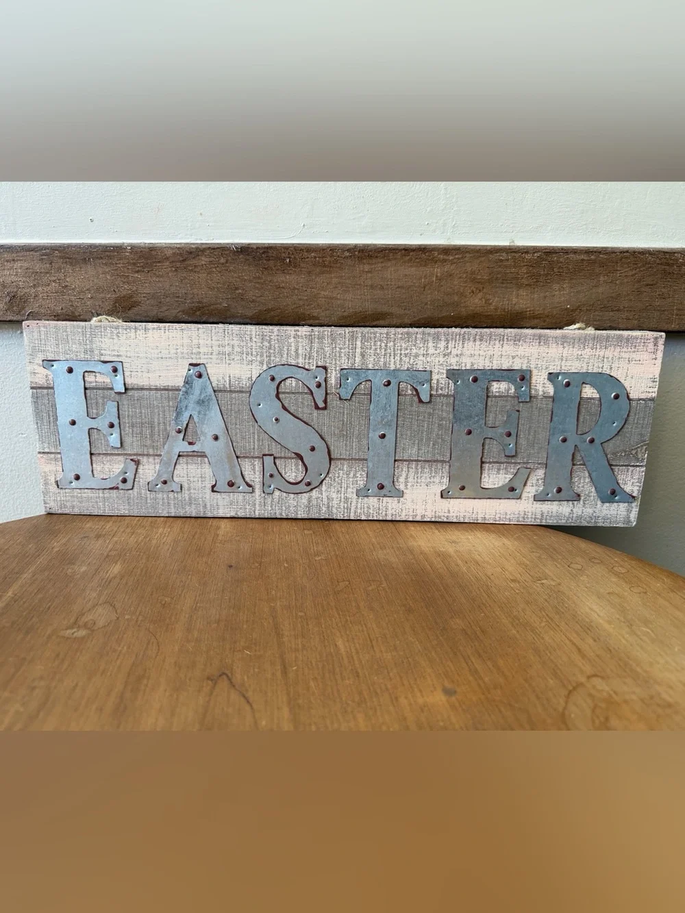 Rustic 'EASTER' Wall Sign in Distressed tan, silver , brown red and brown